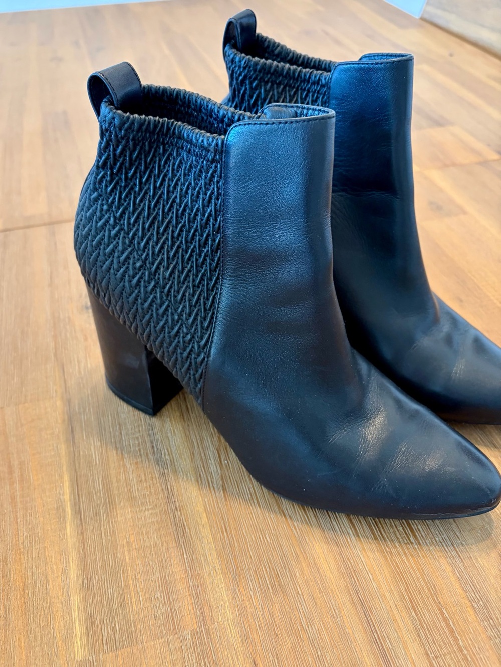 Cole Haan Black Leather & Knit Ankle Booties